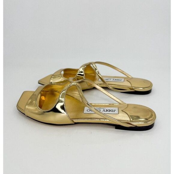 JIMMY CHOO Anise Gold Square Open Toe Flat Strappy Slip-On Sandals Size EU36 - Picture 4 of 10